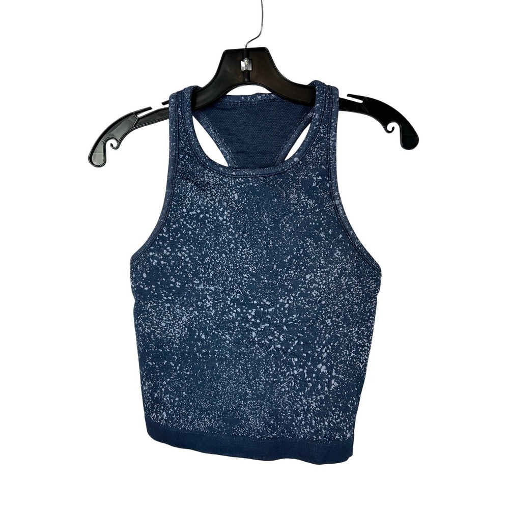 Lululemon Ebb to Street Racerback Crop Tank Blue Splatter Print Athletic Size 8